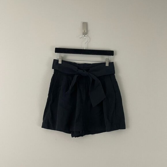 Ulla Johnson Martim Black Twill Linen Blend Belted Shorts Size 8